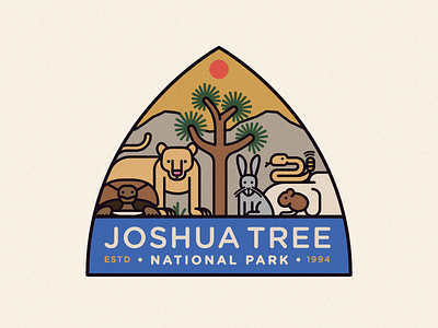 Joshua Tree 2d badge design flat illustration joshua tree lion logo national park rabbit rat snake sun tree turtle vector