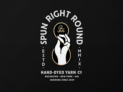 Spun Right Round Enamel Pin 2d badge design enamel enamel pin flat gold hand icon illustration logo packagedesign packaging thread typography vector yarn