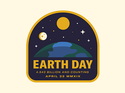 Earth Day 2d badge design earth earth day flat icon illustration logo moon space star sun typography vector