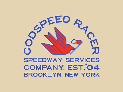 Godspeed Racer 2d badge badge logo badgedesign bird branding brooklyn design flag flat icon illustration logo new york patch race racecar red typography vector