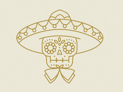Mariachi Sugar Skull 2d badge branding design earth tones flat flower gold hat icon illustration intricate logo mariachi mexico ornamental skull sombrero sugar skull vector