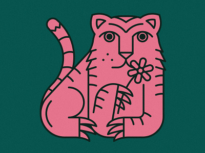 Tiger | Animal House pt. I animal animals art badge branding design designs flower flowers graphic green icon illustration line logo monoline pink plant plants tiger