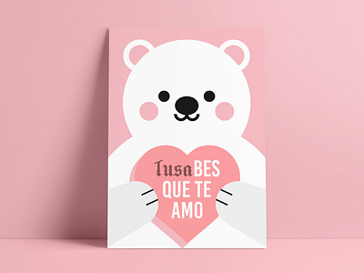 Polar Tusa card cute flat funny gift greeting card heart love paper polar bear tusa vector