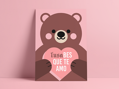 Grizzly Tusa bear card cute flat gift greeting card grizzly bear heart love tusa valentines day vector