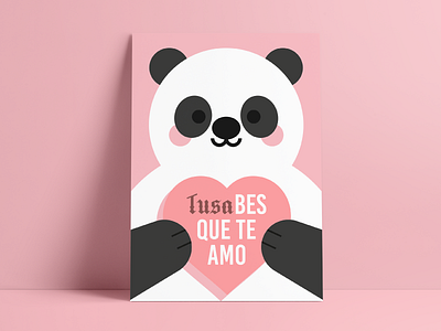 Panda Tusa bear card cute flat greeting card heart love tusa valentines day vector