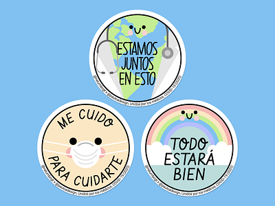 Unidos por los médicos coronavirus covid 19 cute doctors flat help hope mask rainbow stickers vector world