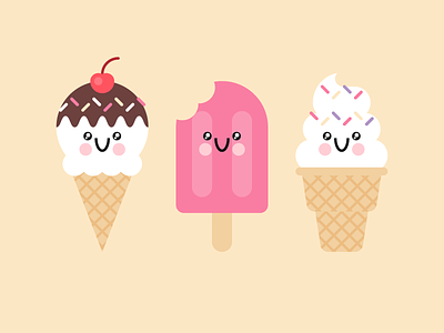 Ice cream days cherry cute flat ice cream kawai sprinkles summer vector