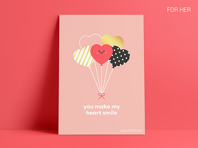 Card 1 balloons card cute flat gold greeting card heart love polka dots smile valentines day vector