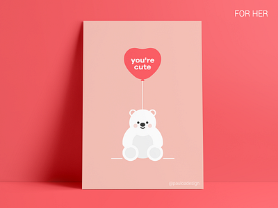 Card 2 balloon bear card cute flat greeting card heart love smile teddy valentines day vector