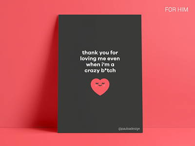 Card 4 bitch black card crazy cute flat greeting card heart love smile valentines day vector