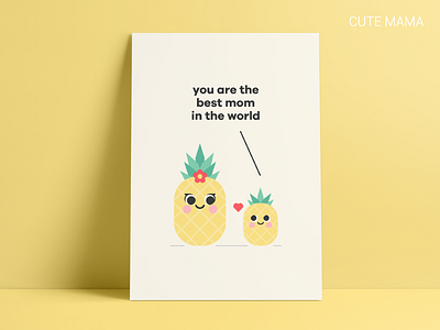 Cute Mama - Pineapple card heart pineapple cute flat greeting mom mother mothers day vector