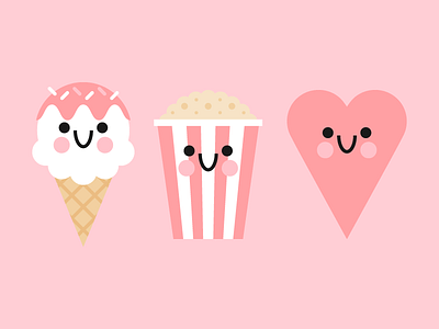 Cute Valentine Elements cute flat happy face heart ice cream love pink popcorn sprinkles vector