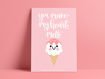 Cute Valentine Card 1 cards cute face flat greeting cards happy heart ice cream love pink sprinkles valentine valentines day vector