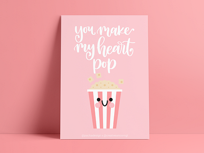 Cute Valentine Card 2 cards cute face flat greeting cards happy love pink popcorn valentine valentines day vector