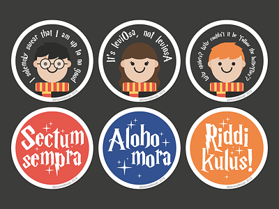 Harry Potter Sticker Collection cute flat harry potter hermione granger magic ron weasley spells stickers vector witch wizard