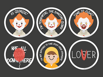 IT Sticker Collection balloon clown cute flat georgie it loser pennywise scary sticker vector