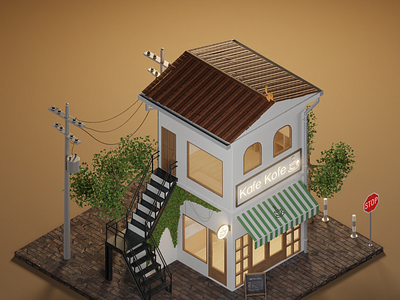 Coffee Cafe 3d blender design illustration