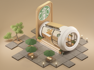 A Starbucks cup as a café 3d blender design interior design