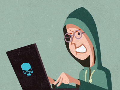 Hacker - infographic element cartoon character computer design flat glasses hacker illustration laptop skull