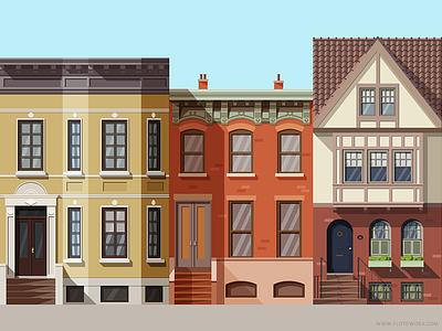 Houses #1 (2x) brooklyn brownstone building downtown flat flat design home house illustration shadow suburbs