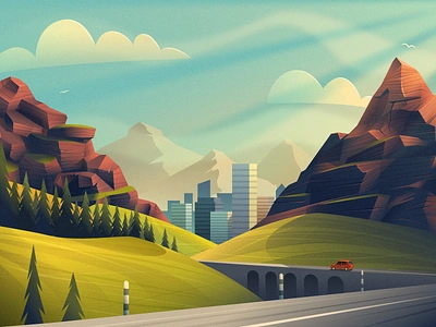 Land - header blog city design field graphic illustration infographic mountain post scene scenery town vector