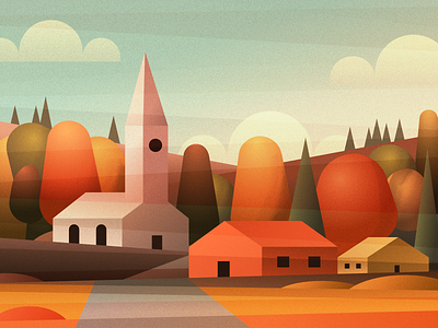 Village - header autumn blog church design graphic illustration infographic leaves post temple town vector village