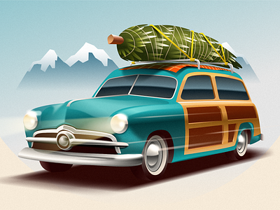 Transporting #2 - header 50s blog boot car character christmas design estate graphic illustration infographic post tree trunk vector wagon xmas