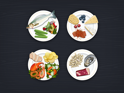 Dishes - infographic elements cheese dish fish food fruit illustration meal meat oyster vector vegetable