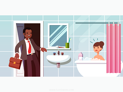 Unannounced visit bathroom character estate flat house illustration rental vector