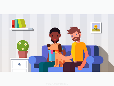 Couch character design dog flat illustration room tenant