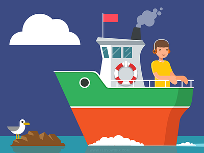 Ship bird character design flat illustration sea seagull