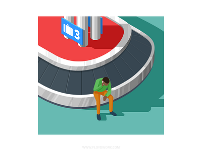 Lost Luggage airplane airport character conveyor design flat illustration isometric