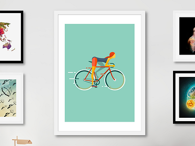 Cyclist print for sale on Curioos bicycle bike character cycle design flat girl minimal picture poster vector wall