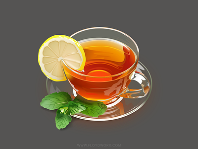 Cup of tea cup fx glass illustration layer leaf lemon tea vector