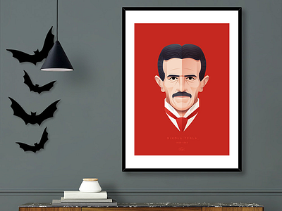Nikola Tesla print for sale on Curioos art character design face flat frame illustration picture portrait poster print wall