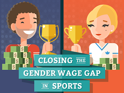 Wage gap in sports - infographic header character design flat illustration money pay payment sport