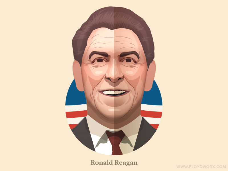 Ronald Reagan - infographic element character face head illustration portrait president states united usa