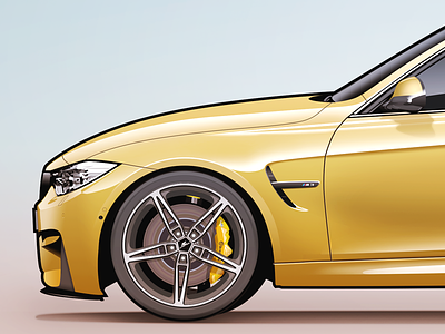 BMW M3 F80 Austin Yellow illustration - 4K wallpaper 2160p alloys bmw car illustration nft ps stroke uhd vector vehicle wheel