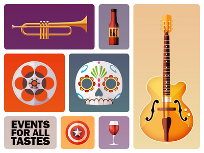 Festivals header - infographic element design event film flat guitar illustration infographics movie music