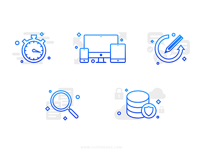 Icons for a website backup data fast icon illustration outline quick responsive revision safe seo