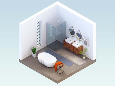 Bathroom - infographic element 3d cube furniture illustration interior isometric loft room shower tub