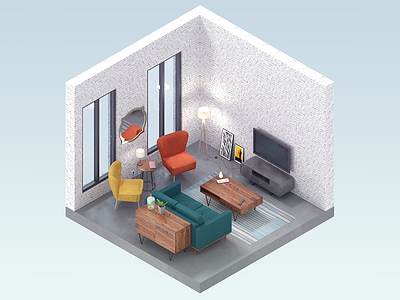 Living Room - infographic element 3d cube furniture home house illustration interior isometric room
