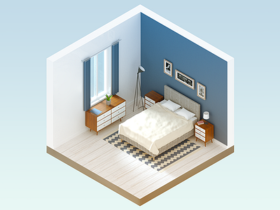 Bedroom - infographic element 3d bed cube furniture home house illustration interior isometric room