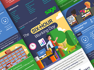 Less working hours infographic building character computer design flat house illustration infographics