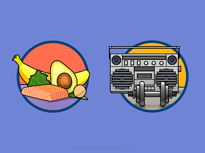 Icons - infographic elements banana blaster boombox casette fruit ghetto icon illustration music player radio workout