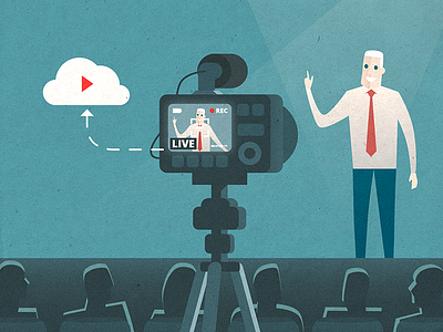Live streaming - infographic element business camera character design illustration man people social vector video