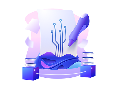 Icon illustration #2 abstract bitcoin blockchain contract cryptocurrency cube design gradient network server token vector