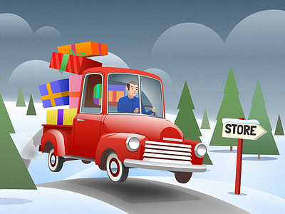 Pickup truck with gifts - infographic element box car cartoon christmas illustration vector vehicle winter xmas