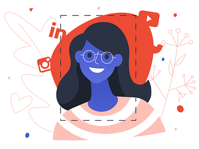 Girl - infographic element blue character design flat glasses head illustration media social stroke woman