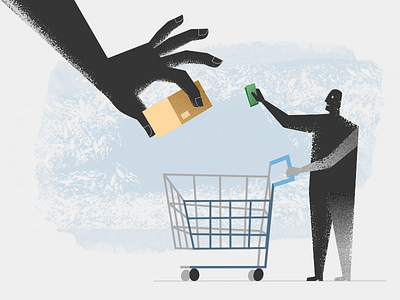 Selling on Amazon #4 - blog post illustration affinity box buy cardboard cart character male man pay shopping texture trolley vector